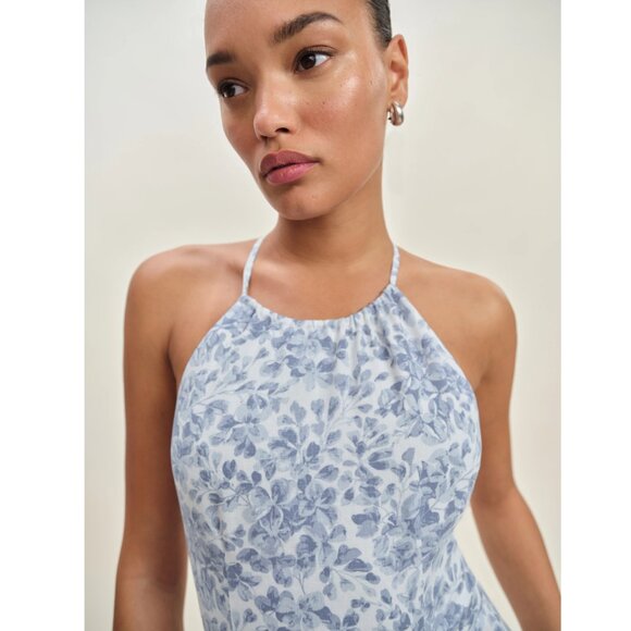 Reformation Yuliy Linen Dress in Chloe Blue - Picture 4 of 11